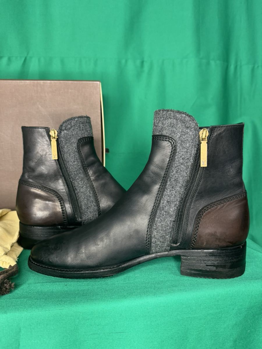 LOUIS VUITTON ルイ・ヴィトン　黒　ブラック　チャコール　カーフ　グレー　ウール　ショートブーツ　25㎝　サイズ6 ファスナー　靴 _画像3