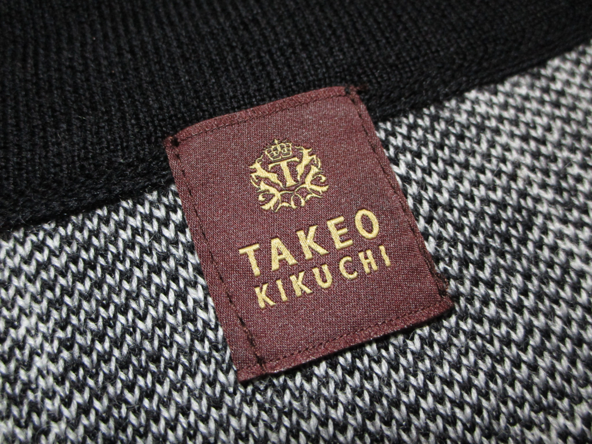 【タケオキクチ】 衿付きVネック　グレンチェックニット　ウール　サイズ4　(XL)　モノトーン　TAKEO KIKUCHI ワールド_画像5