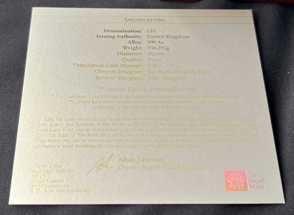 【金156g】 2013 イギリス ジョージ王子洗礼記念５ozプルーフ金貨 美品 エリザベス ウナとライオン ヴィクトリア銀貨コインではないの画像9