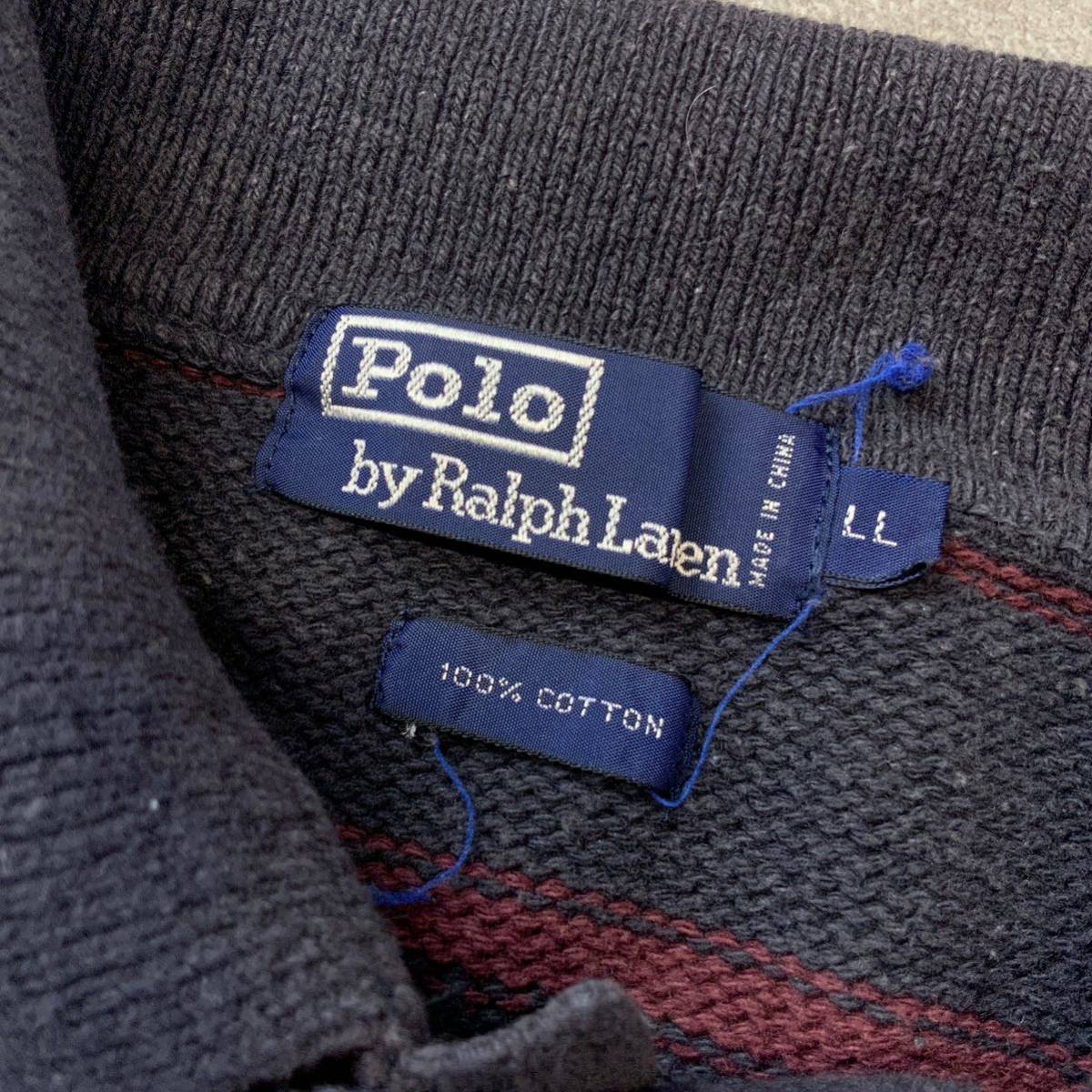 POLO by Ralph Lauren ポロ ラルフローレン ローゲージ ボーダー コットンニット メンズ LLサイズ ネイビー ボルドー グリーン刺繍_画像5