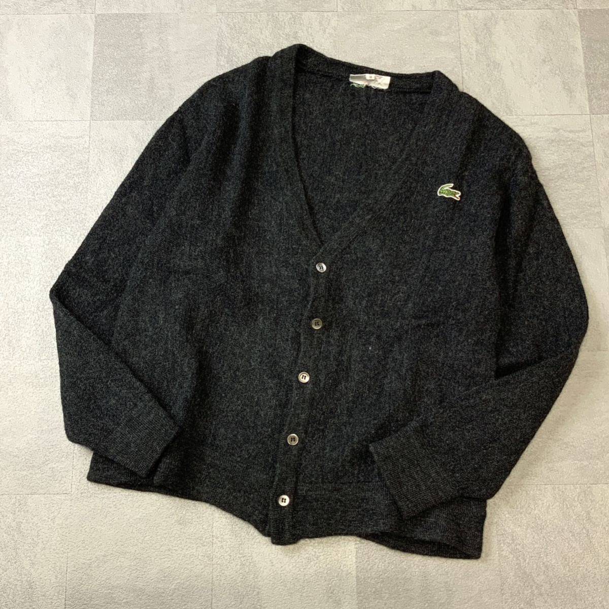 美品 80‘s CHEMISE LACOSTE フレンチタイプ ラコステ ウールニット カーディガン メンズ サイズ3 S ダークグレー ビンテージ セーター_画像1