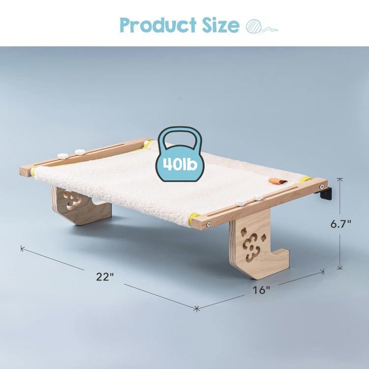 MEWOOFUN 猫ベッド ハンモック 頑丈 窓枠 ベッドサイド 引き出し キャビネットなどに簡単に取り付け可能（M-56cm×37cm×17cm - ベージュ）_画像4