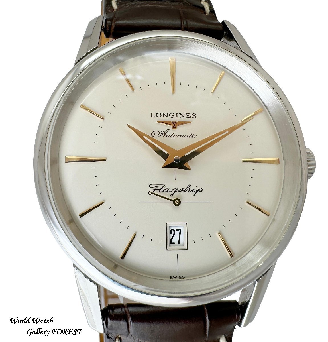 クリスマスツリー特価! ヘリテージ】中古 ロンジン☆フラッグシップ 【Longines メンズ腕時計 アイボリー文字盤 自動巻き L4.795.4.78.2 その他