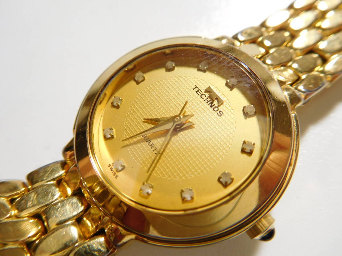 テクノスの腕時計レディース　クォーツ式　天然ダイヤ　ゴールド