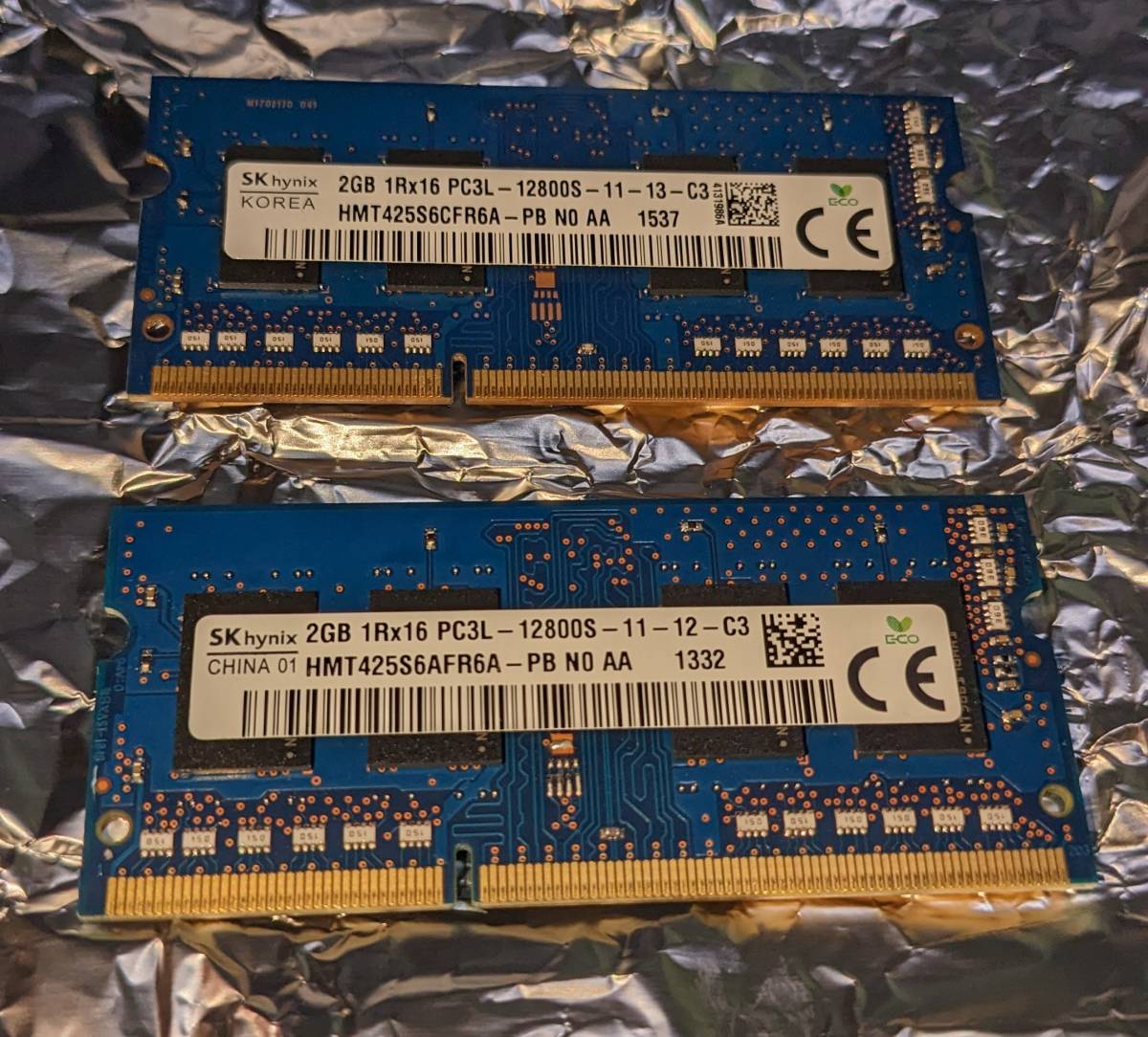 ノートパソコン用　メモリー　SKhynix　2GBｘ２個＝4GB　1Rx16 PC3L-12800S-11-12-C3　中古_画像1