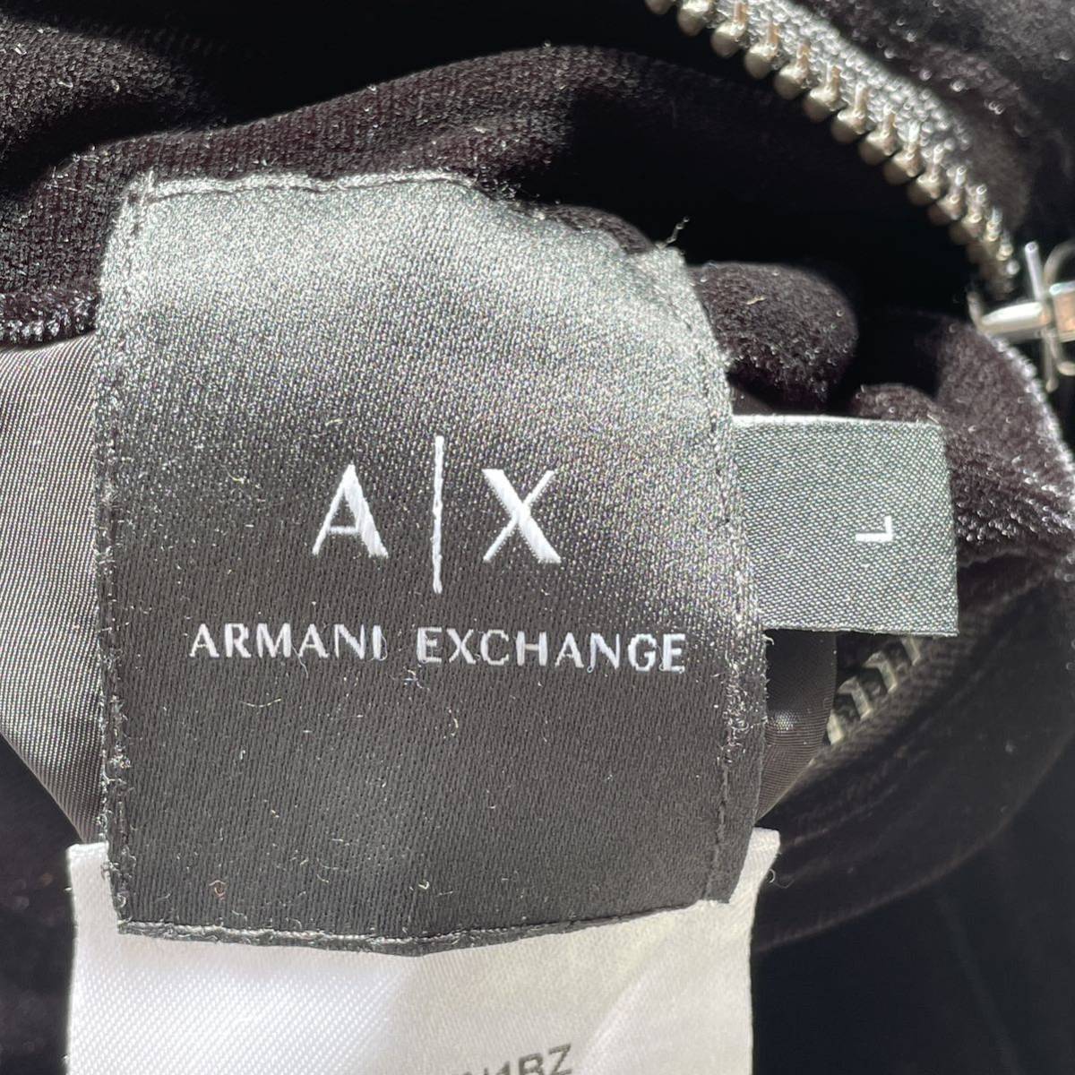 ARMANI EXCHANGE アルマーニ エクスチェンジ XL 大きいサイズ ベロア ベルベット リバーシブル 中綿ジャケット ブラック 黒 フード _画像8