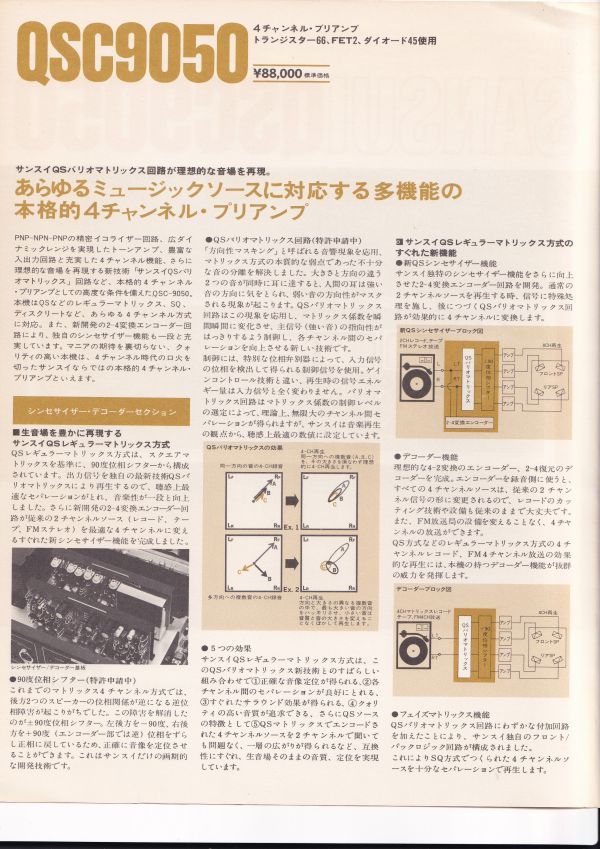 ☆カタログ サンスイ QSC9050 単体カタログ アンプ 1970年代 C4774の画像2