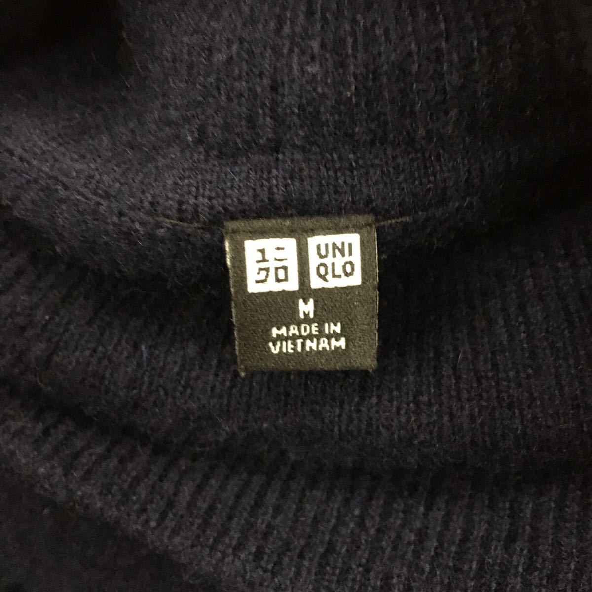 UNIQLO ユニクロ カシミヤ100% ニットセーター ハイネック タートルネック プルオーバー ハイゲージ 羊毛 ウール 長袖 M 紺色