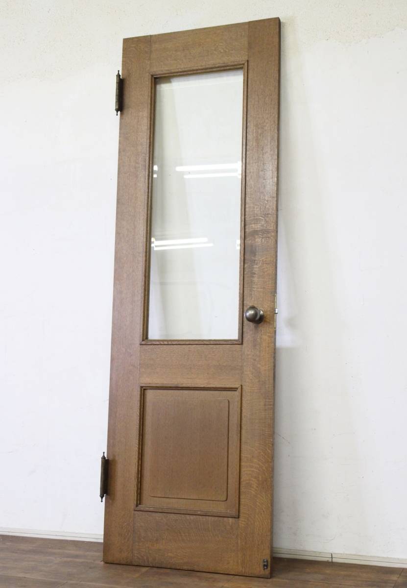 美品 オーク材 総無垢 ドア 面取りガラス ナラ 楢材 扉 戸 健具の画像1
