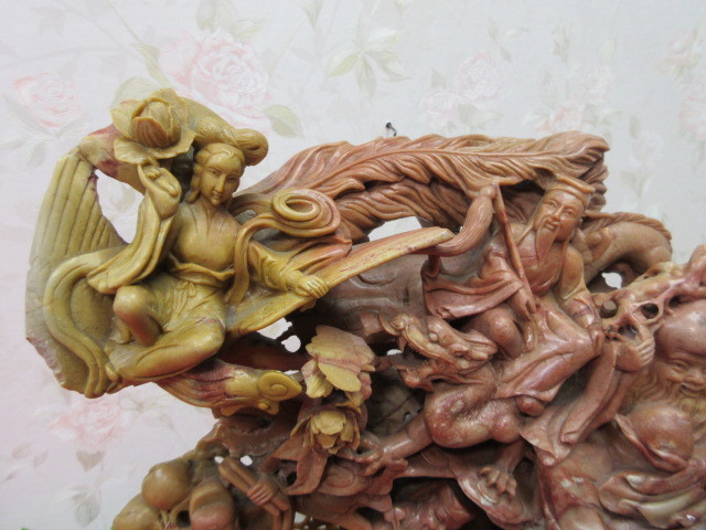 （17AS188）七福神　石彫刻　置物　大型　24kg　オブジェ　インテリア　中国　練り物?　縁起物_画像2