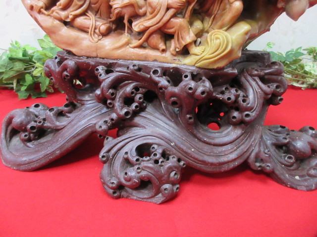 （17AS188）七福神　石彫刻　置物　大型　24kg　オブジェ　インテリア　中国　練り物?　縁起物_画像6