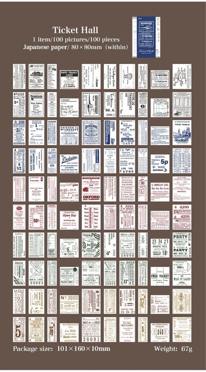 海外　チケット　コラージュ素材　ステッカー　大容量　100枚