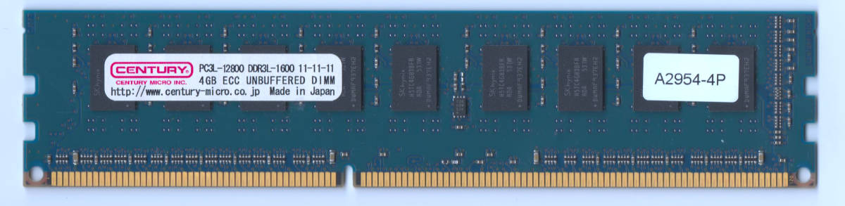 Century 4GB PC3L-12800 DDR3L-1600 240-pin Unbuffered ECC DIMM CD4G-D3LUE1600 1枚_画像1