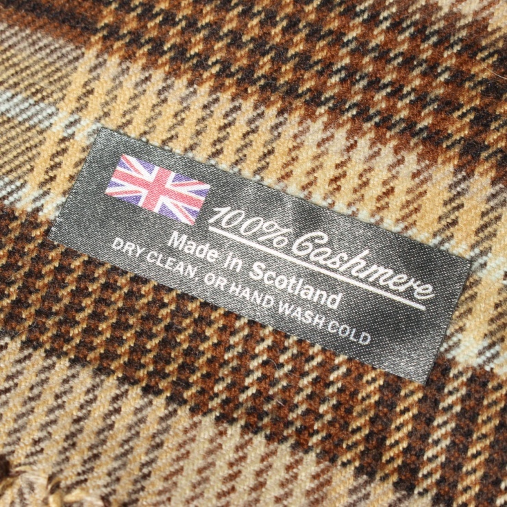 スコットランド製 カシミヤ ウール チェック マフラー ブラウン ベージュ ストール スカーフ ユーロ ヨーロッパ古着 112923aw114_画像2