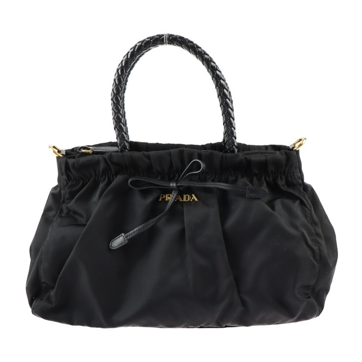 美品 PRADA プラダ バッグ BN1631 ハンドバッグ ナイロン ブラック ゴールド金具 2WAY ショルダーバッグ リボン【本物保証】_画像2