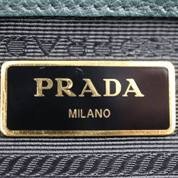 美品 PRADA プラダ バッグ 1BB087 ハンドバッグ レザー SMERALDO グリーン系 ゴールド金具 2WAY ショルダーバッグ【本物保証】_画像9