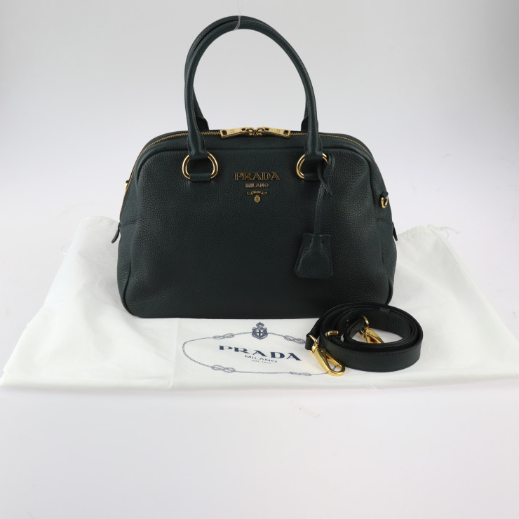 美品 PRADA プラダ バッグ 1BB087 ハンドバッグ レザー SMERALDO グリーン系 ゴールド金具 2WAY ショルダーバッグ【本物保証】_画像10