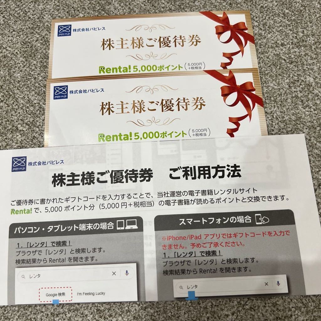 パピレス Renta 株主優待券 電子書籍 レンタ 10000円分(優待券、割引券