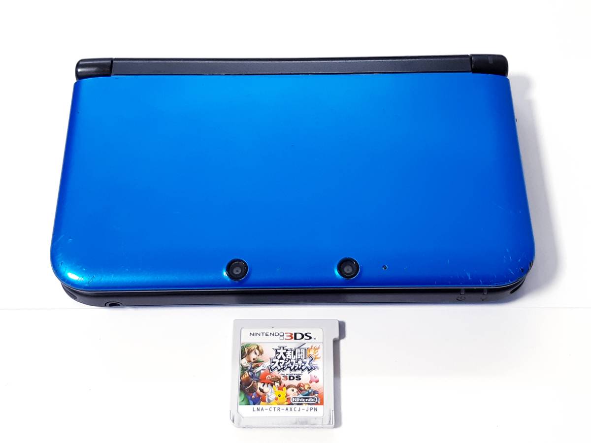 【ジャンク扱い】《即決有り》Nintendo 任天堂 ３ＤＳLLブルー×ブラック本体＋SDカード４GB＋３DSソフト（スマブラ）_画像1