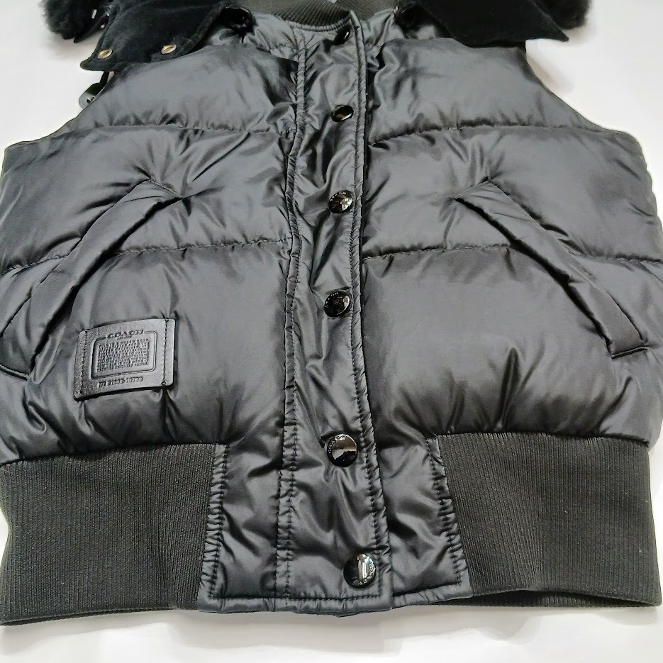 COACH Coach down vest 2WAY black camouflage -ju camouflage hood demountable fur 10792