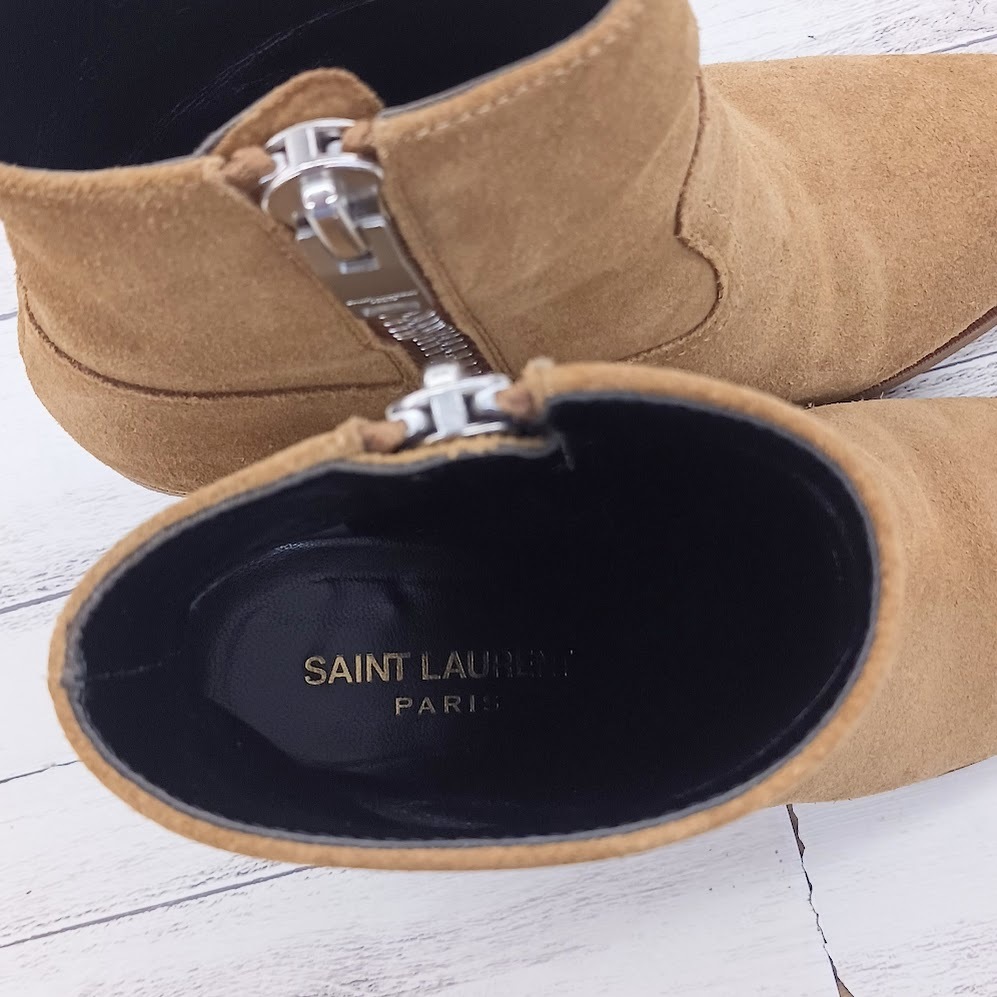 サンローラン SAINT LAURENT スエード ウッドソール アンクル ショートブーツ サイドジップ マスタード 36_画像4