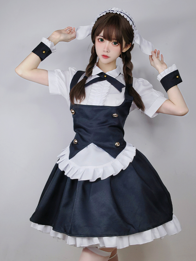 メイド服 豪華セット コスプレ うさ耳 兎 メイドカフェ 衣装 仮装 ゴスロリ かわいい 可愛い コスプレ衣装 ワンピース 半袖 うさぎ 定番_画像2