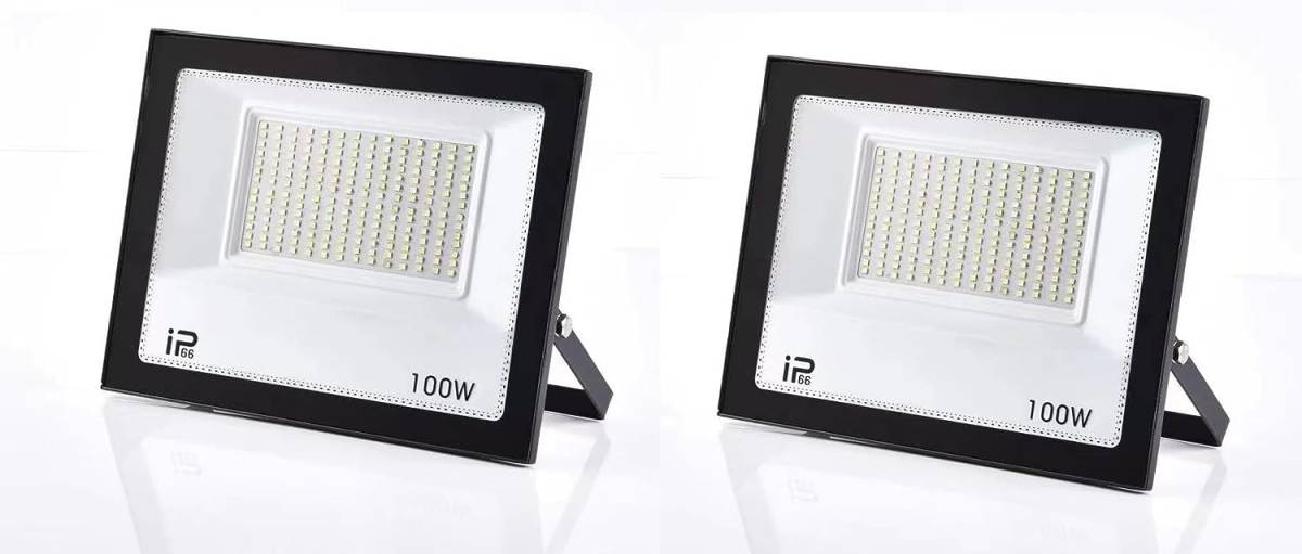 【新型　100W　２台 】　IP66防水 LED 投光器 作業灯 15000LM フラッドライト 省エネ 高輝度 アース付きプラグ PSE適合 1.8Mコード_画像1