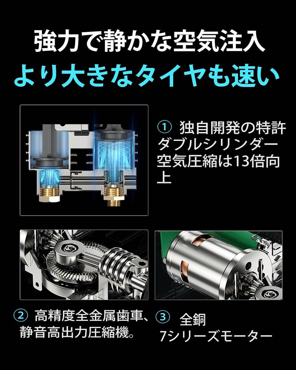 電動 空気入れ エアコンプレッサー 自転車 電動エアポンプ 最大圧力150PSI 自動停止 自動車タイヤエアーポンプ 自転車空気入れUSB充電_画像3