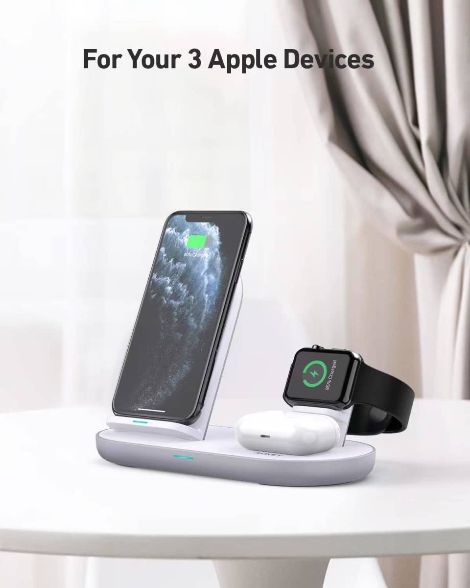 ワイヤレス充電器 3in1充電スタンド10W&7.5W&5W 出力 Apple Watch充電 LC-A3 ブラック (iPhone 12 mini は対応していません)_画像5