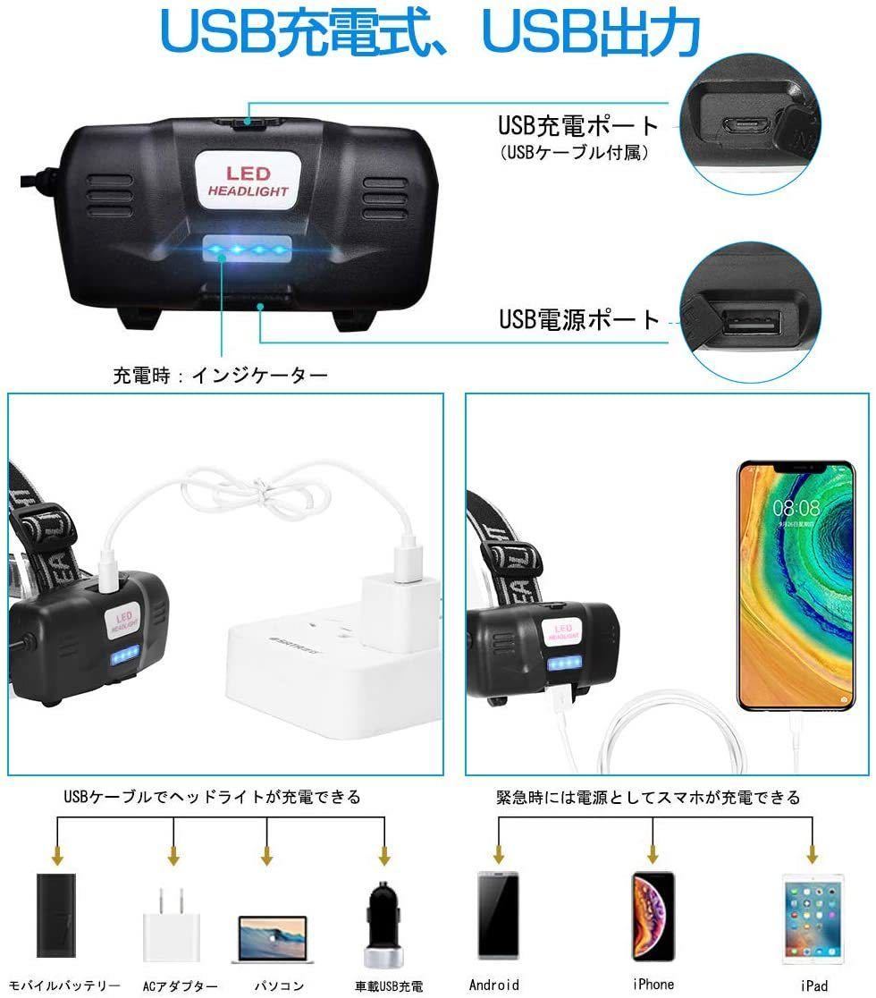 【D34　2個セット】新品　進化版　Helius LEDヘッドライト USB 充電式 ヘルメットランプ　 高輝度CREE L2 LED ヘルメットライト_画像3