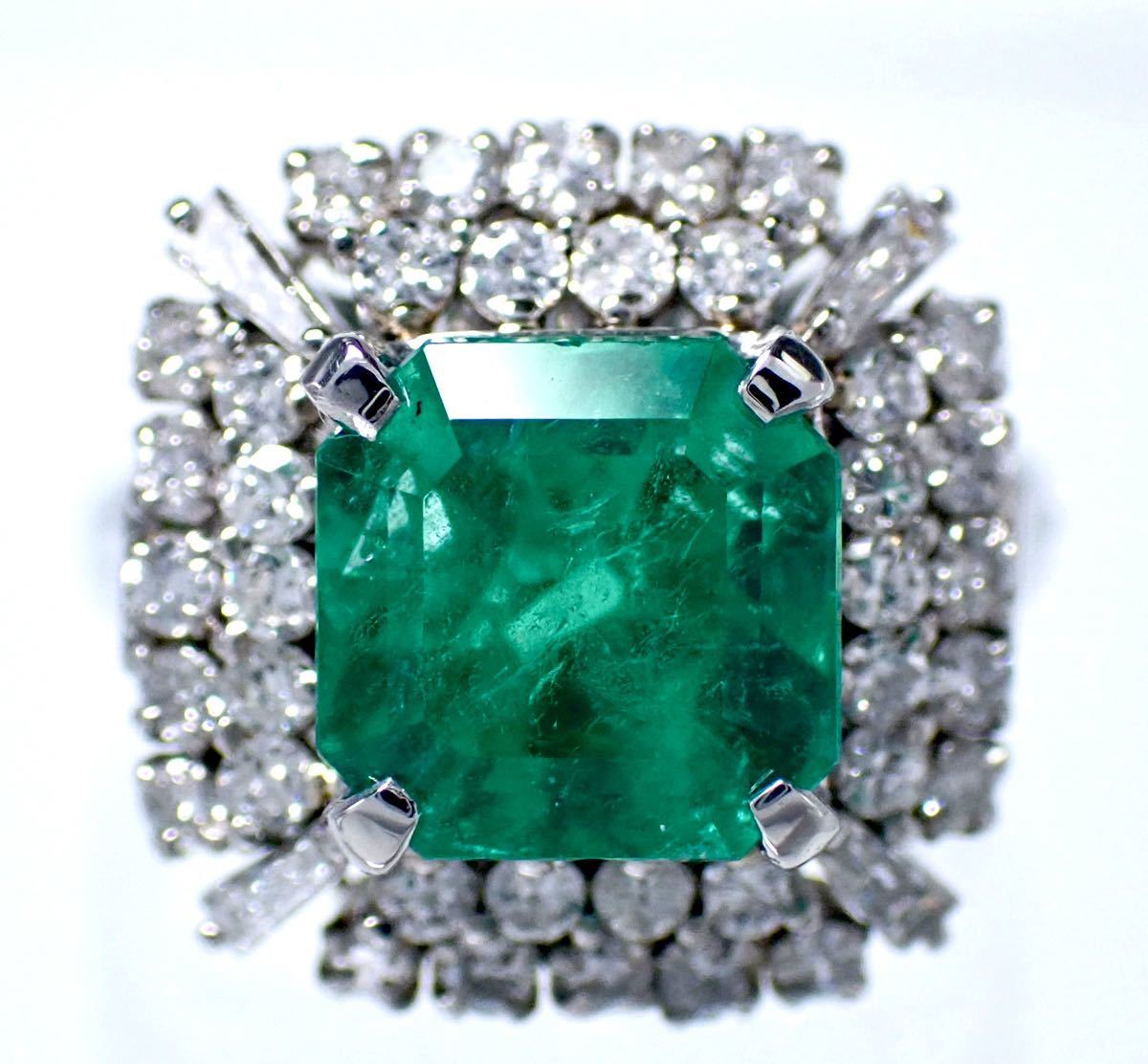  large grain natural emerald 3.39ct diamond 0.73ct Pt900 platinum ring ring Colombia production CGL. another document ring 