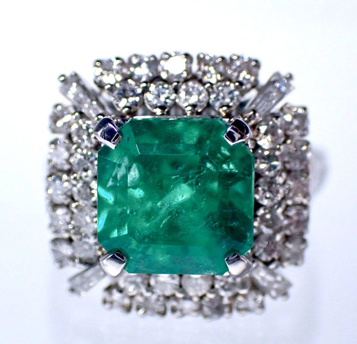  large grain natural emerald 3.39ct diamond 0.73ct Pt900 platinum ring ring Colombia production CGL. another document ring 