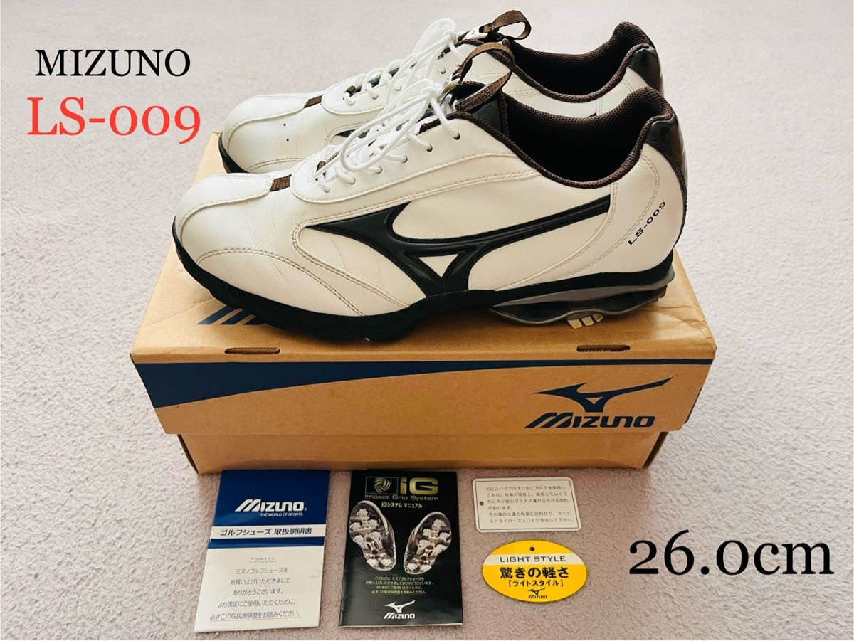 稀少】美品 ミズノ MIZUNO ゴルフシューズ LS-009 白 26cm 稀少】美品 ミズノ MIZUNO ゴルフシューズ LS-009 白 26cm