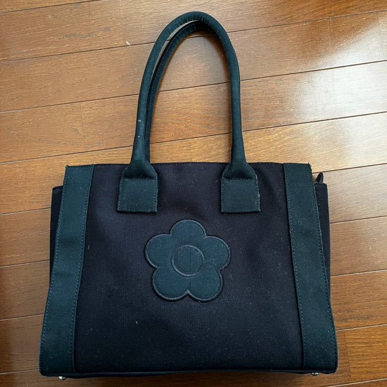 MARY QUANT LONDON マリークヮントロンドン トートバッグ ハンドバッグ ブラック 黒　布　A4ファイルピッタリ