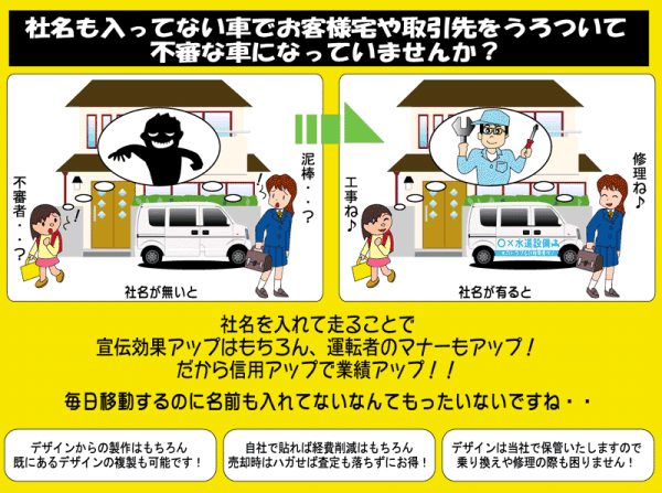 営業車等の商用車トラック、軽トラ、軽バンなどへの社名カッティングステッカー製作します。看板製作やウインドーサインにもお使い頂けます_画像3