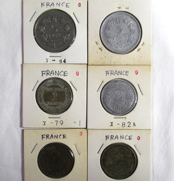 フランス・ビンテージ コイン 6枚/5フラン2枚・2フラン4枚　です。　_画像1