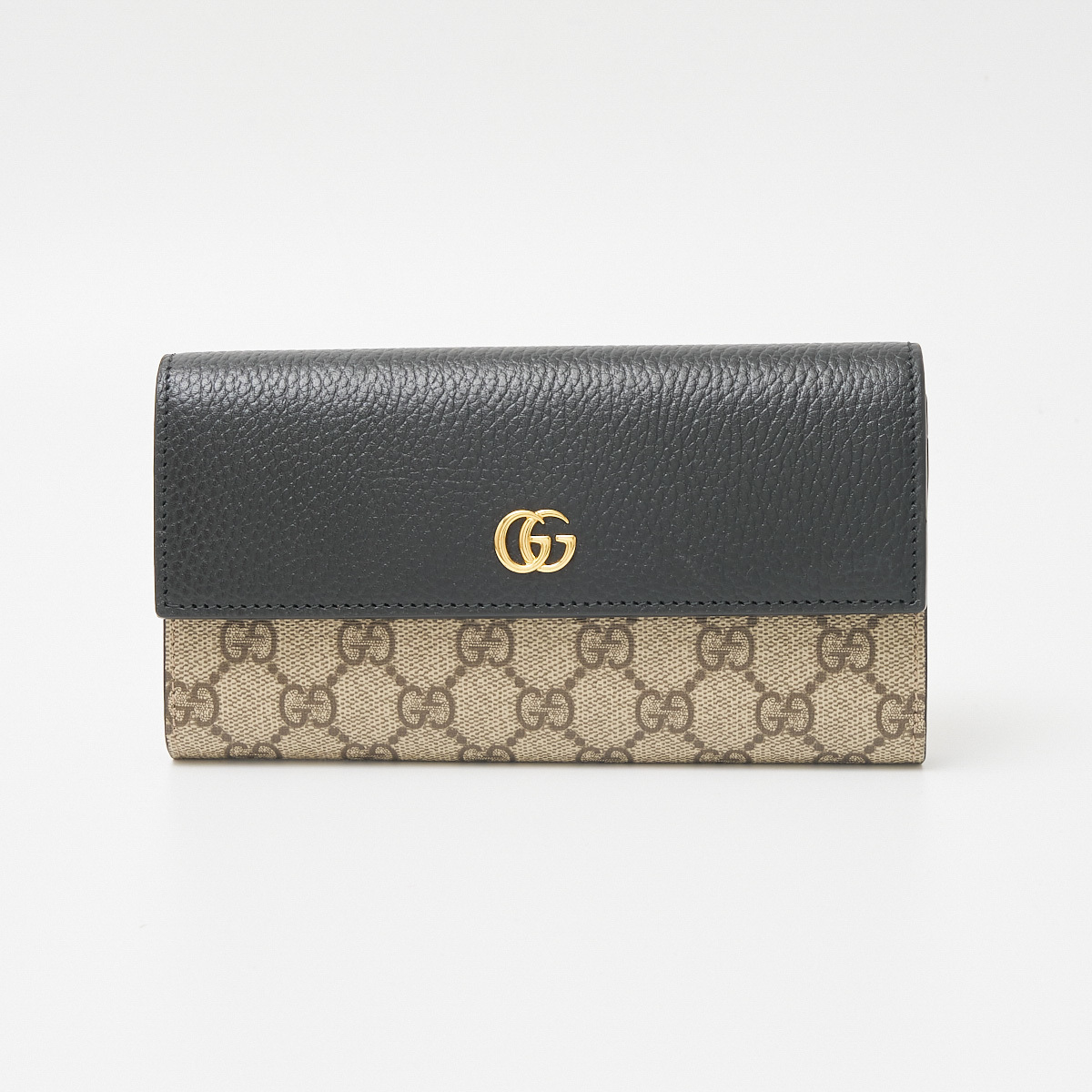 GUCCI グッチ 〔GG マーモント〕レザー コンチネンタルウォレット 456116 17WAG 1283 長財布 GGスプリーム キャンバス ベージュ×ブラック