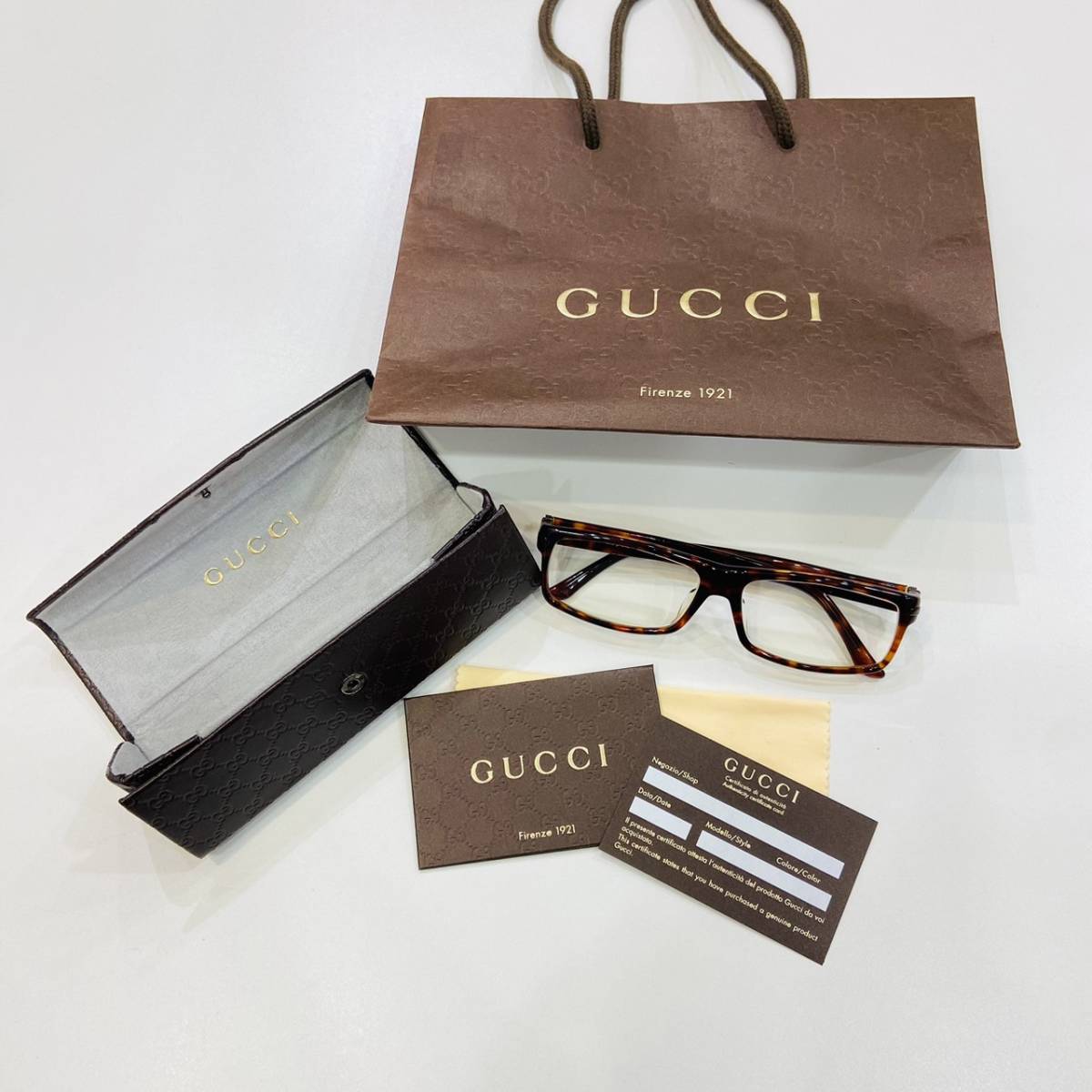 GUCCI グッチ GC 1063/F WR9 145 べっ甲調 ブラウン系 度入り 眼鏡 メガネ 男女兼用 ケース 袋まとめて おしゃれ ファッション 1617_画像1