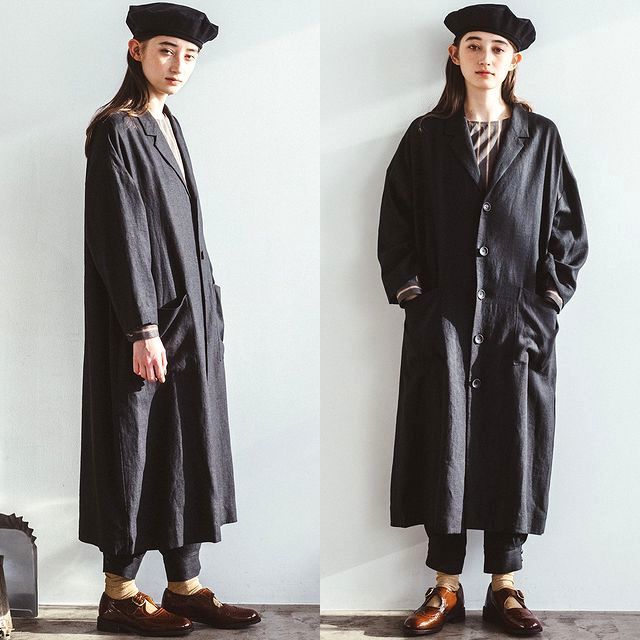 定価38,500円 美品 atelier naruse アトリエ ナルセ Linen tailored coat リネン テーラード コート Black_画像2
