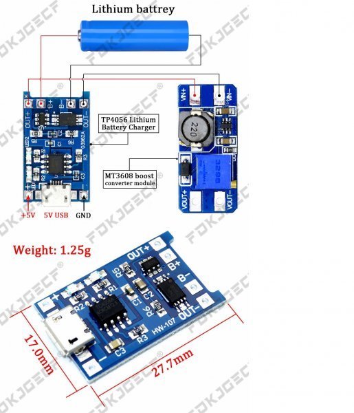 リチュームバッテリー充電ボード　充電モジュール TP4056A(Micro-USBタイプ 5V-1A) + 保護デュアル機能 即納_画像5