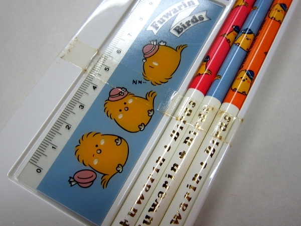 希少 ファンシー 文具セット VENICE Fuwarin Birds stationery set カンペン ペンケース 消しゴム 定規 鉛筆 ひよこ 鳥 MADE IN JAPAN_画像5