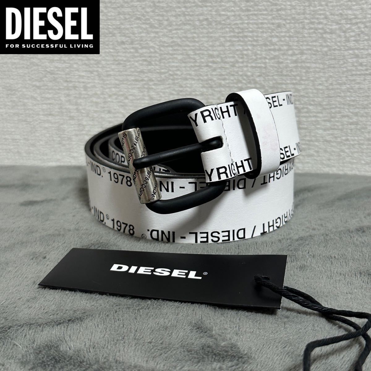 新品 未使用 タグ付き ★定価9,900円 DIESEL ディーゼル メンズ 90cm ベルト コピーライト ロゴ ホワイト 14_画像1