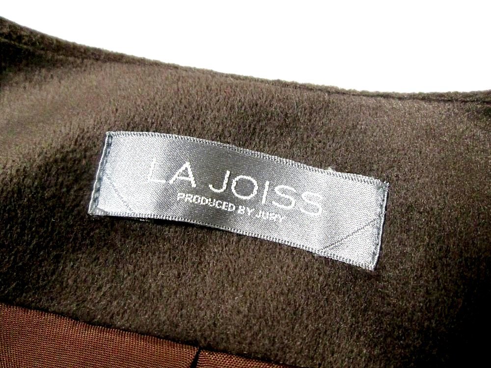 t【LA JOISS】日本製・ブラウン系にグレー.ブラック・総柄・肩パット付き・ノーカラージャケット・9号サイズ!_画像6