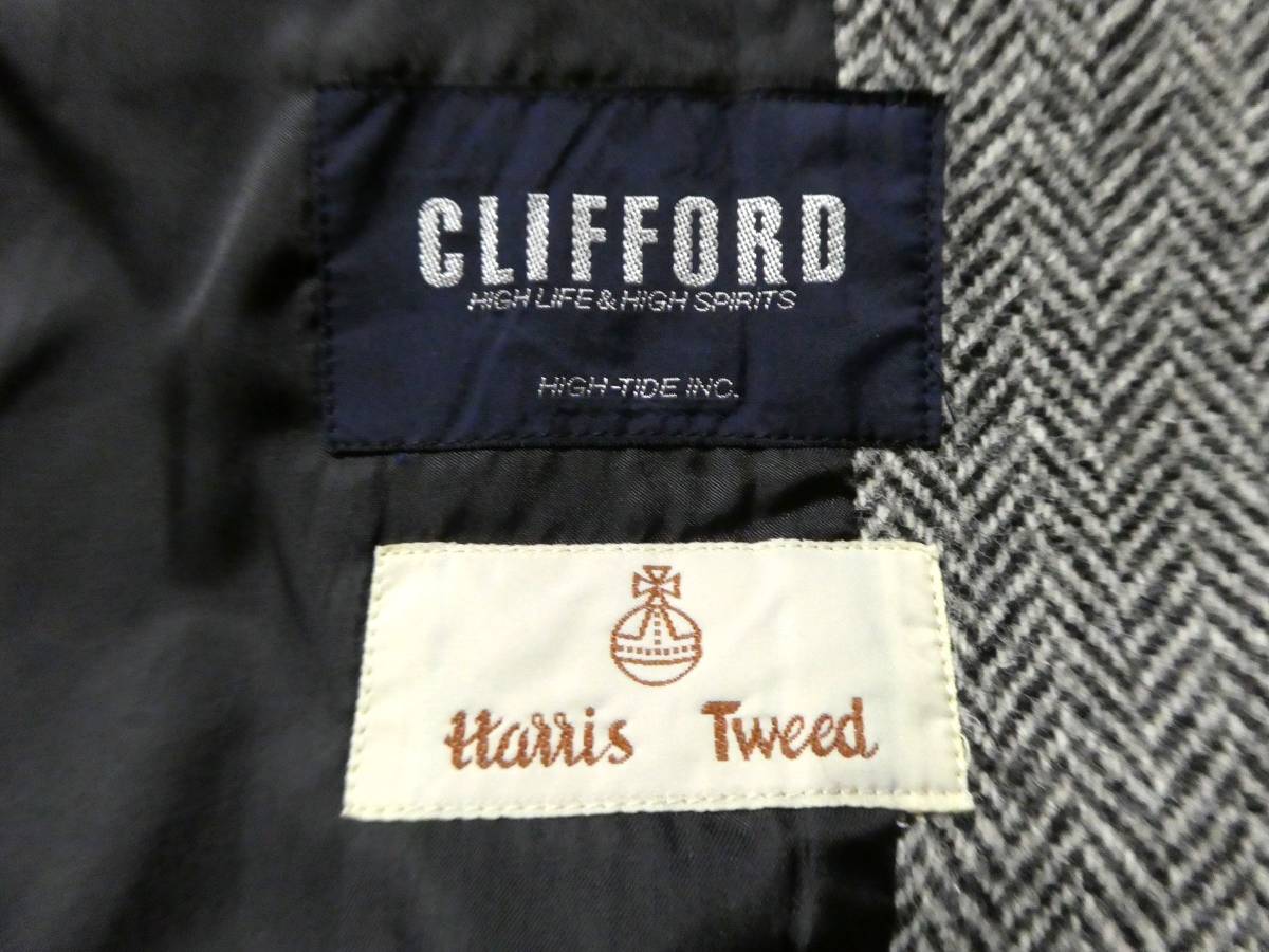 CLIFFORD×HARRIS TWEED クリフォード ハリスツイード へリンボーン ステンカラー ロングコート L グレー_画像7