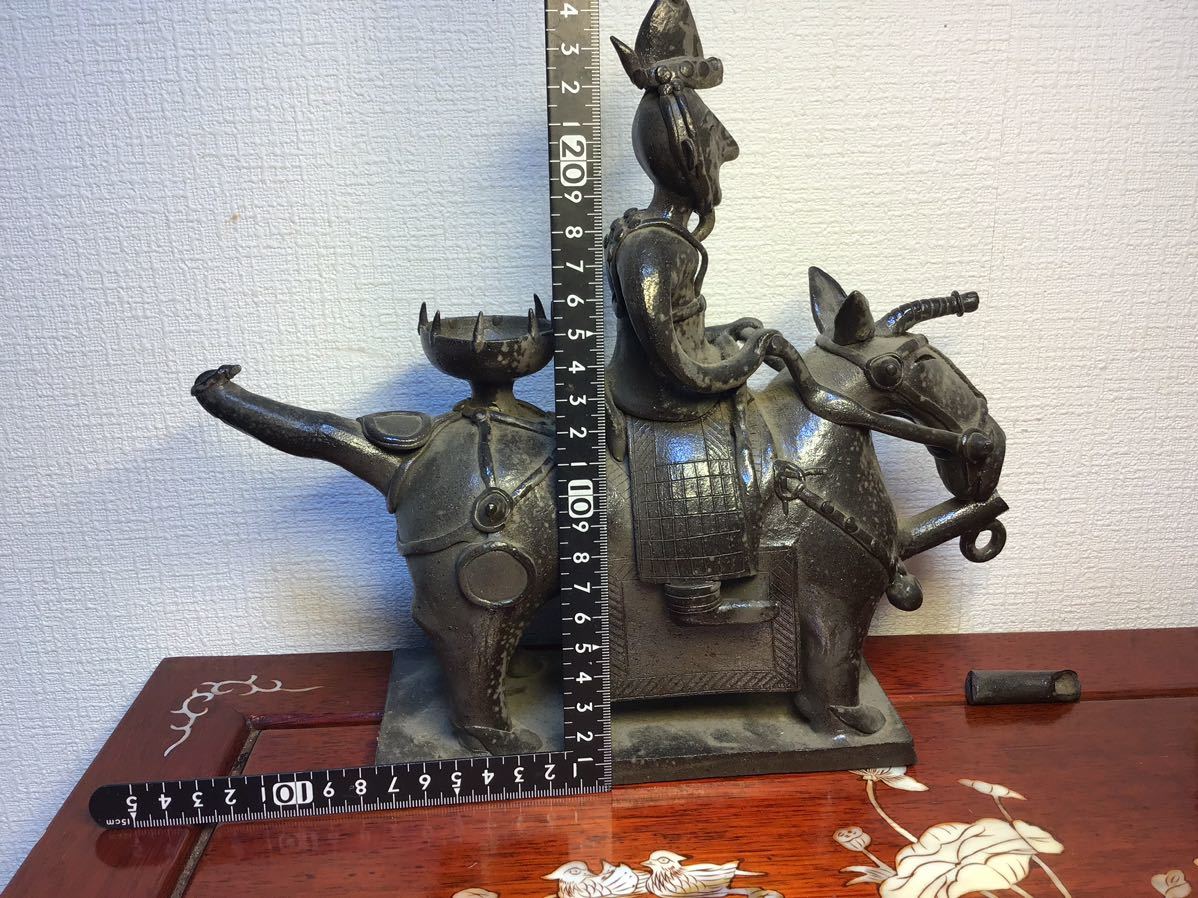 【智】年代物 朝鮮美術 中国美術 騎馬人物像 置物 仏教美術 陶器 詳細不明？傷有 ジャンク 現状品_画像10
