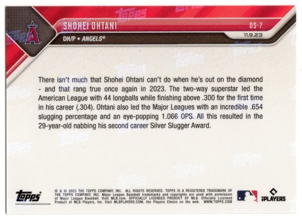 ［即決］Topps Now 大谷翔平 2023 シルバー・スラッガー賞受賞 24時間限定販売カード 2023年9月11日 OS-7_画像2