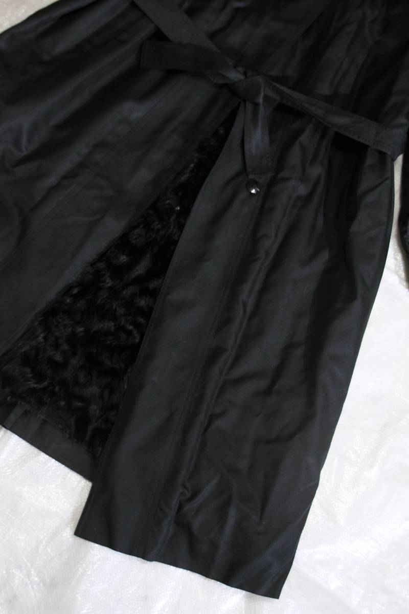 a1 美品 カネボーシルク ミンク襟 絹100％ ファーライナー付 ロング コート 黒/フリーサイズ _画像4
