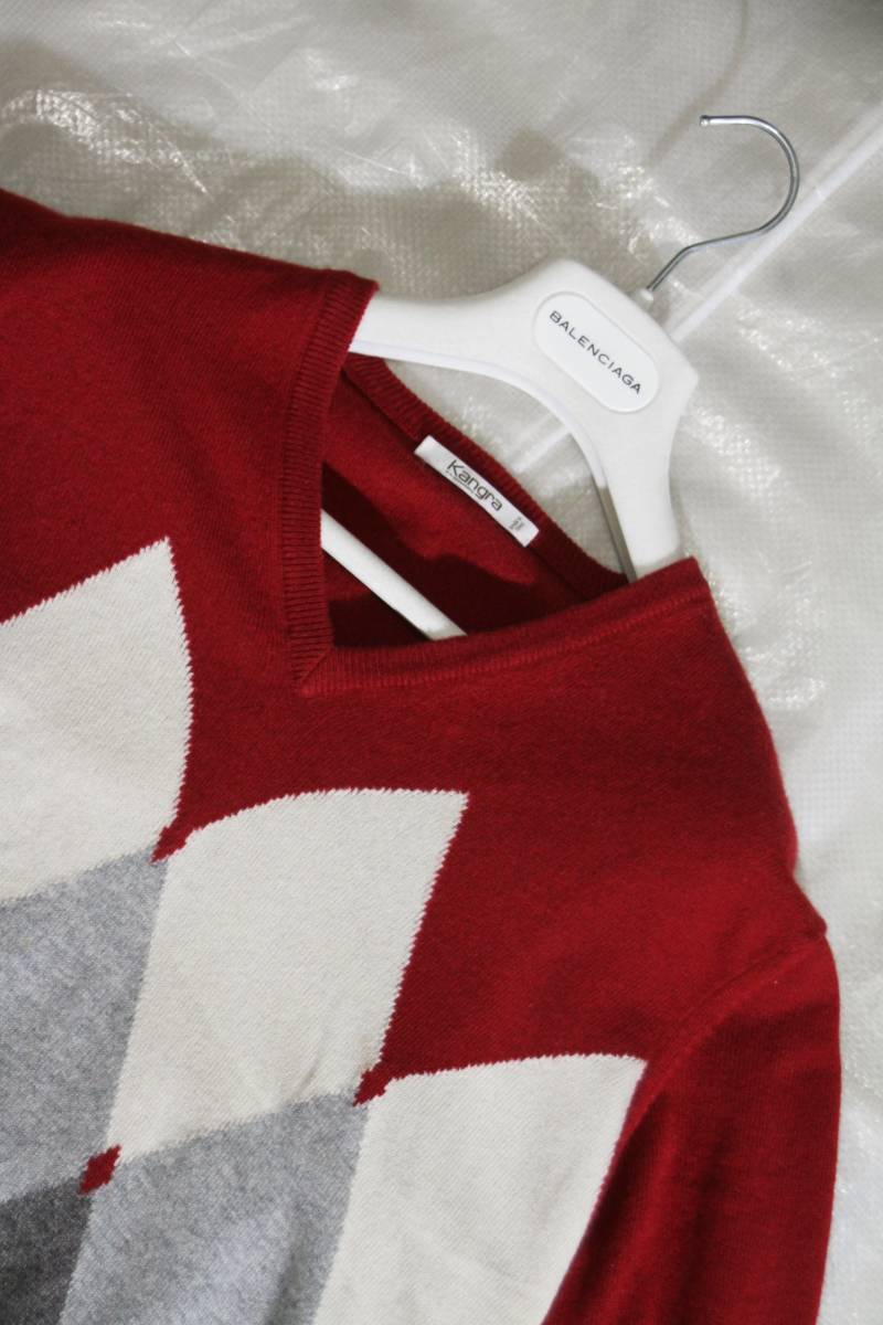 a1 イタリア製 Kangra カシミヤ100％ Vネック 長袖ニット セーター 赤/48_画像2
