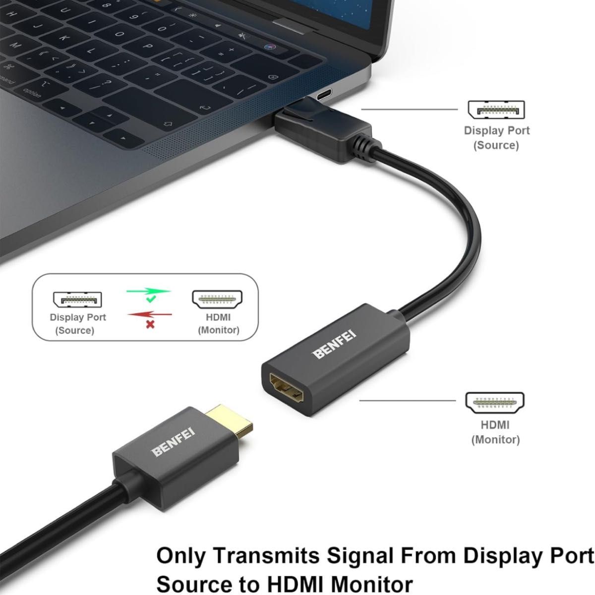 BENFEI DisplayPort HDMI 変換ケーブル オスからメス、逆方向に非対応