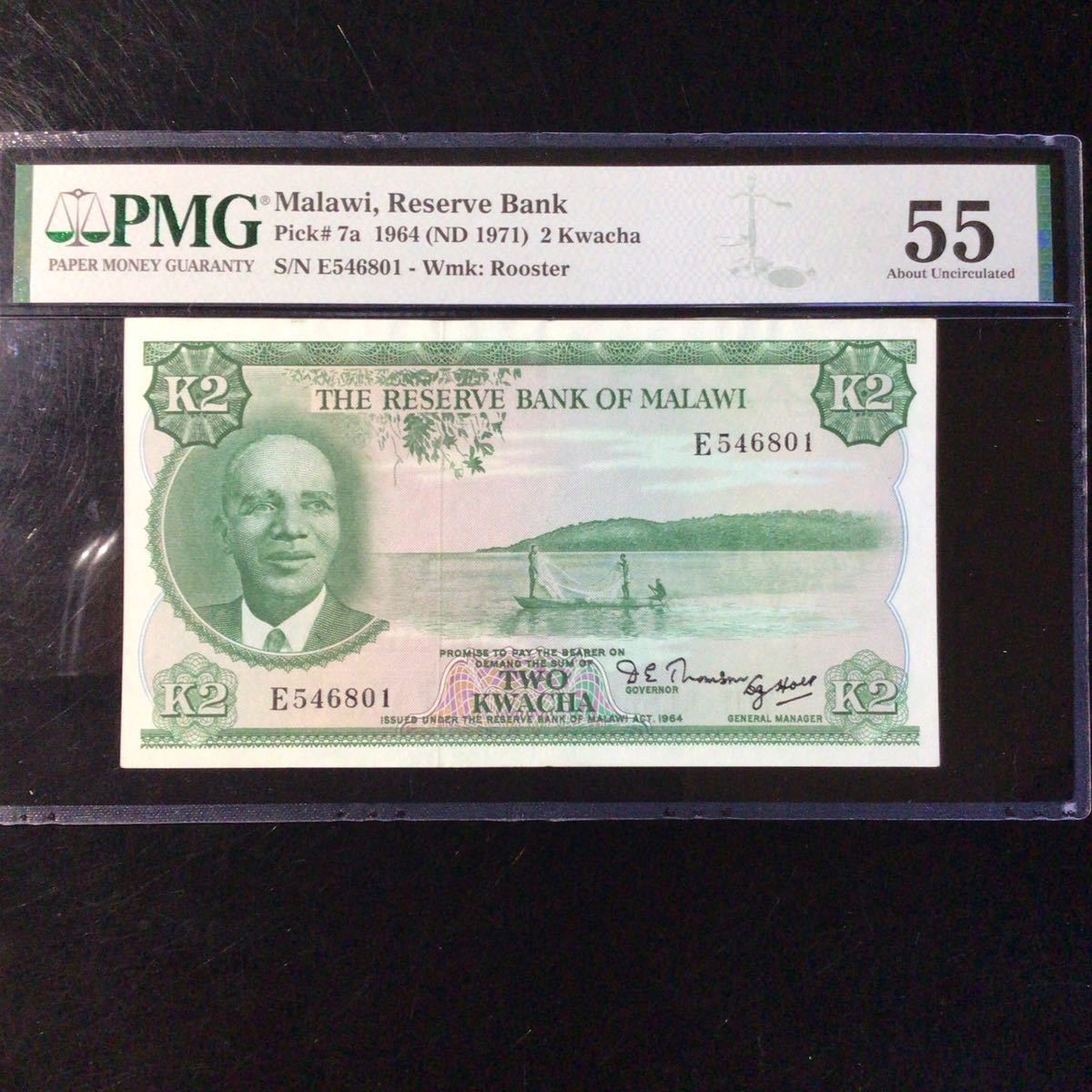 World Banknote Grading MALAWI《Reserve Bank》2 Kwacha【1964】『PMG Grading About Uncirculated 55』